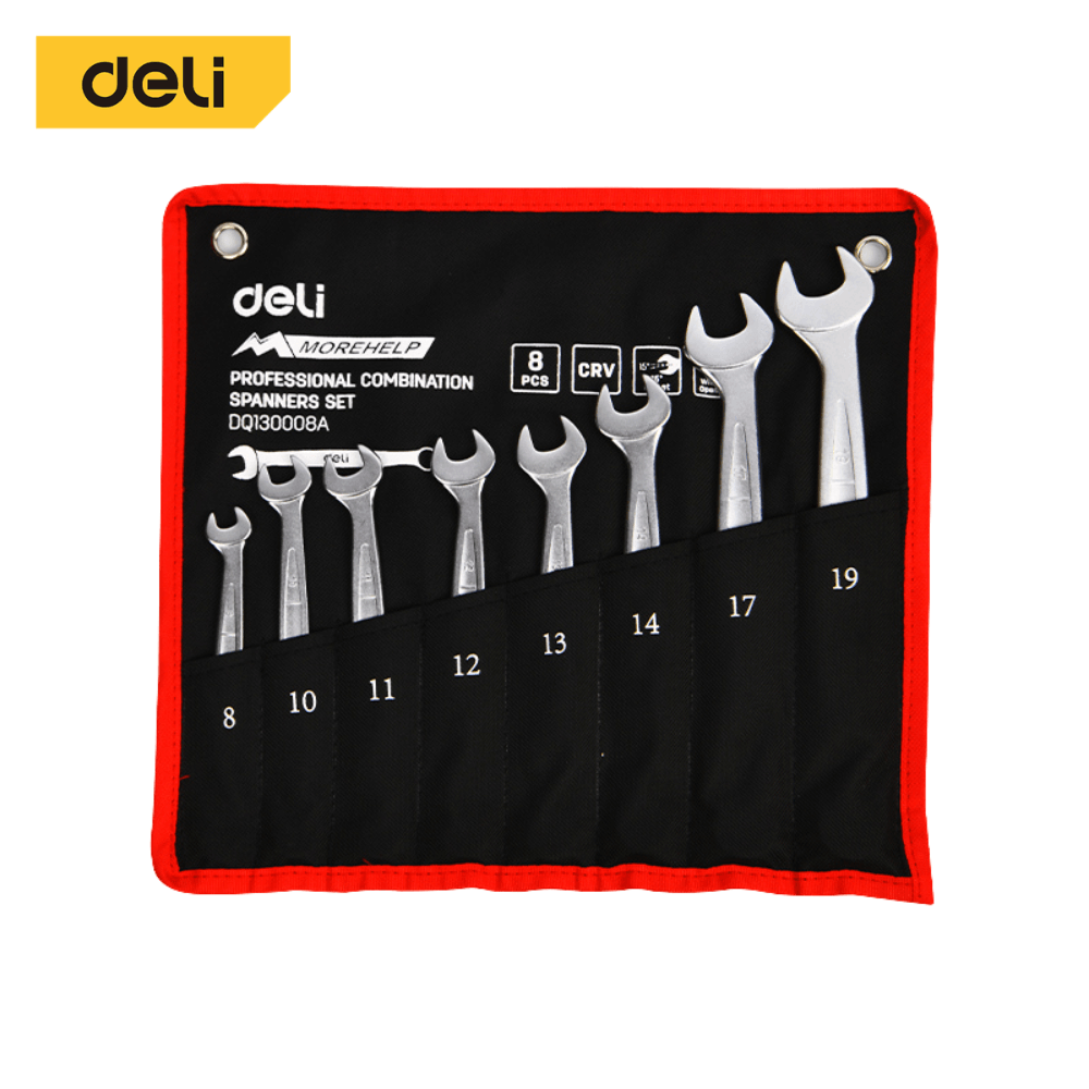 ประแจแหวนข้างปากตาย DELI EDQ130008A-SL-01 8ชิ้น สีเงิน